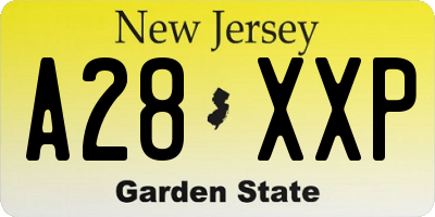 NJ license plate A28XXP