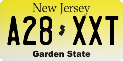 NJ license plate A28XXT