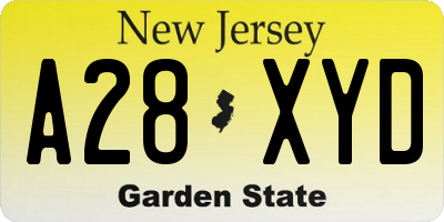 NJ license plate A28XYD