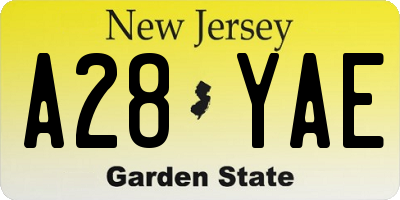 NJ license plate A28YAE