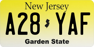 NJ license plate A28YAF