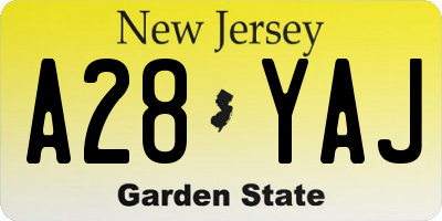 NJ license plate A28YAJ