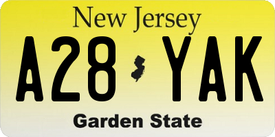 NJ license plate A28YAK