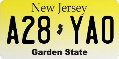 NJ license plate A28YAO