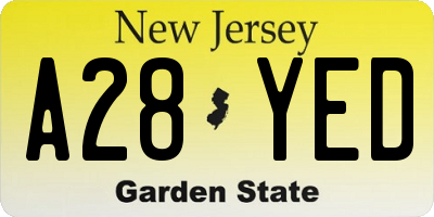 NJ license plate A28YED