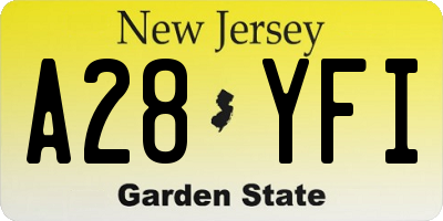 NJ license plate A28YFI