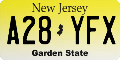 NJ license plate A28YFX