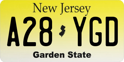 NJ license plate A28YGD