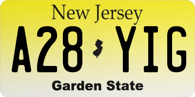 NJ license plate A28YIG