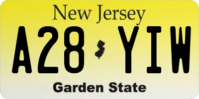 NJ license plate A28YIW