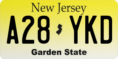 NJ license plate A28YKD