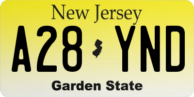 NJ license plate A28YND