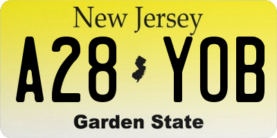 NJ license plate A28YOB