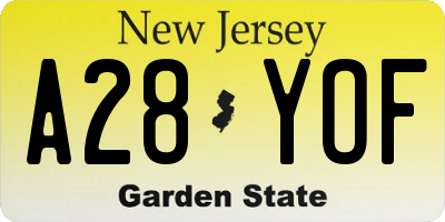 NJ license plate A28YOF