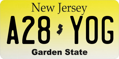 NJ license plate A28YOG