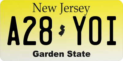 NJ license plate A28YOI