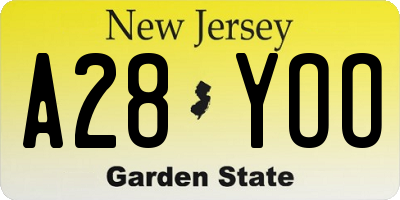 NJ license plate A28YOO