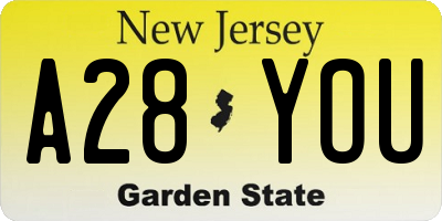 NJ license plate A28YOU