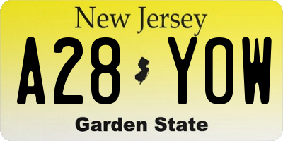NJ license plate A28YOW