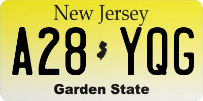 NJ license plate A28YQG