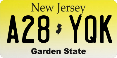 NJ license plate A28YQK
