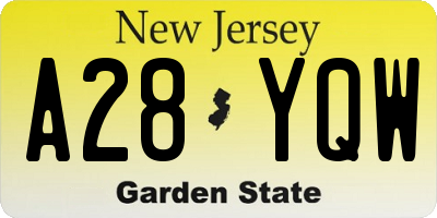 NJ license plate A28YQW
