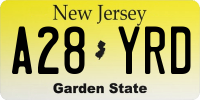 NJ license plate A28YRD