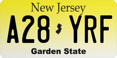 NJ license plate A28YRF