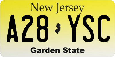 NJ license plate A28YSC