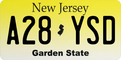 NJ license plate A28YSD