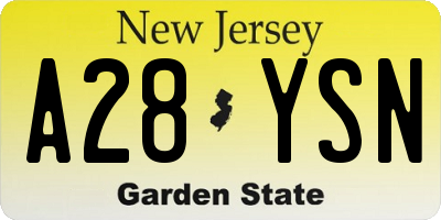 NJ license plate A28YSN