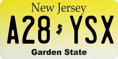 NJ license plate A28YSX