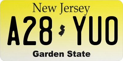 NJ license plate A28YUO