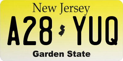 NJ license plate A28YUQ