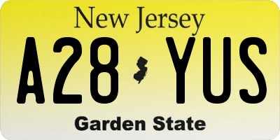 NJ license plate A28YUS