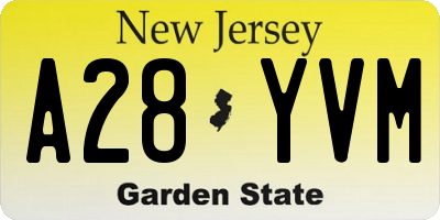 NJ license plate A28YVM