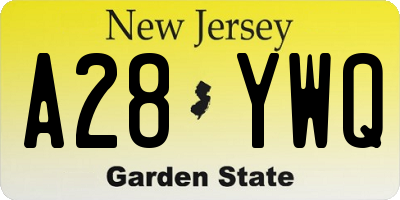 NJ license plate A28YWQ