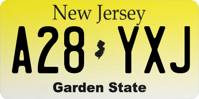 NJ license plate A28YXJ
