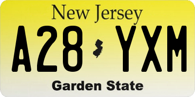 NJ license plate A28YXM