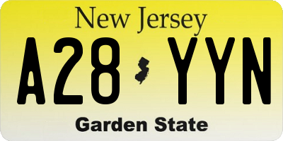 NJ license plate A28YYN