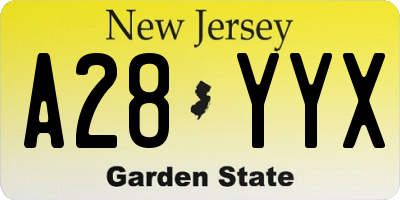 NJ license plate A28YYX