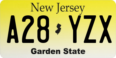 NJ license plate A28YZX