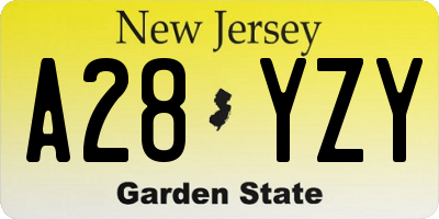 NJ license plate A28YZY