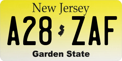NJ license plate A28ZAF