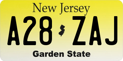 NJ license plate A28ZAJ