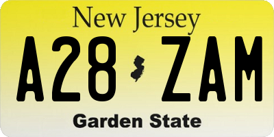 NJ license plate A28ZAM