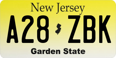NJ license plate A28ZBK