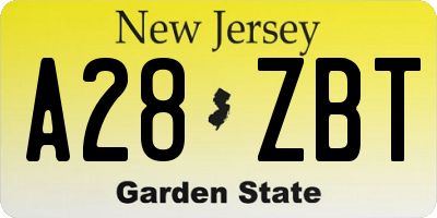 NJ license plate A28ZBT