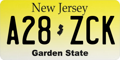 NJ license plate A28ZCK