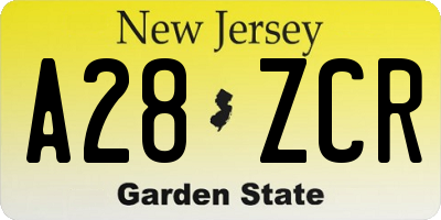 NJ license plate A28ZCR